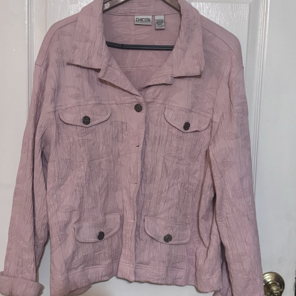 Chicos Crinkle-Texture Women's Jacket Size 3 Lolla Rossa Pink